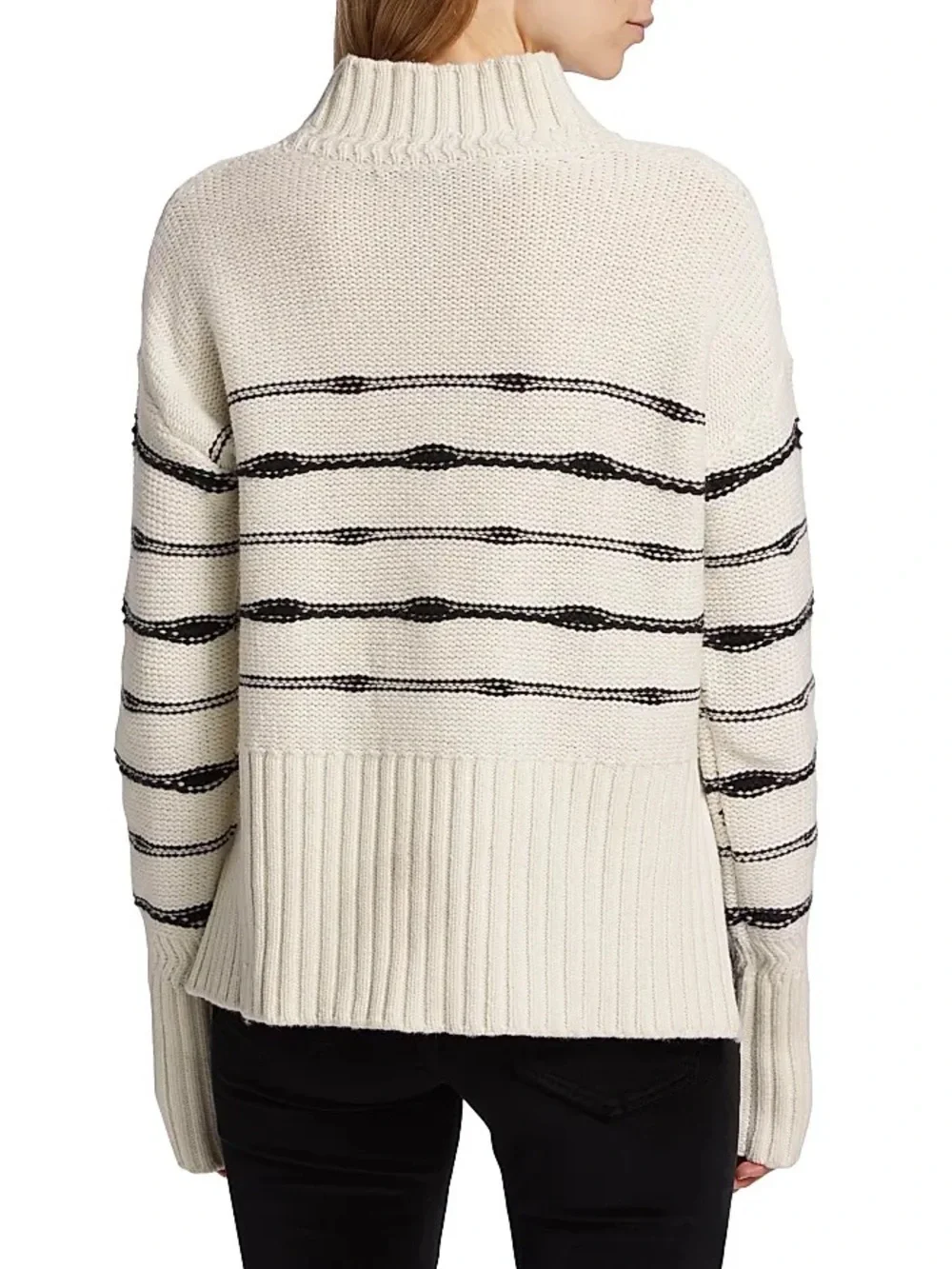 Veronica Beard Viori Cream & Black Striped Wool Mock Neck Sweater 25596
